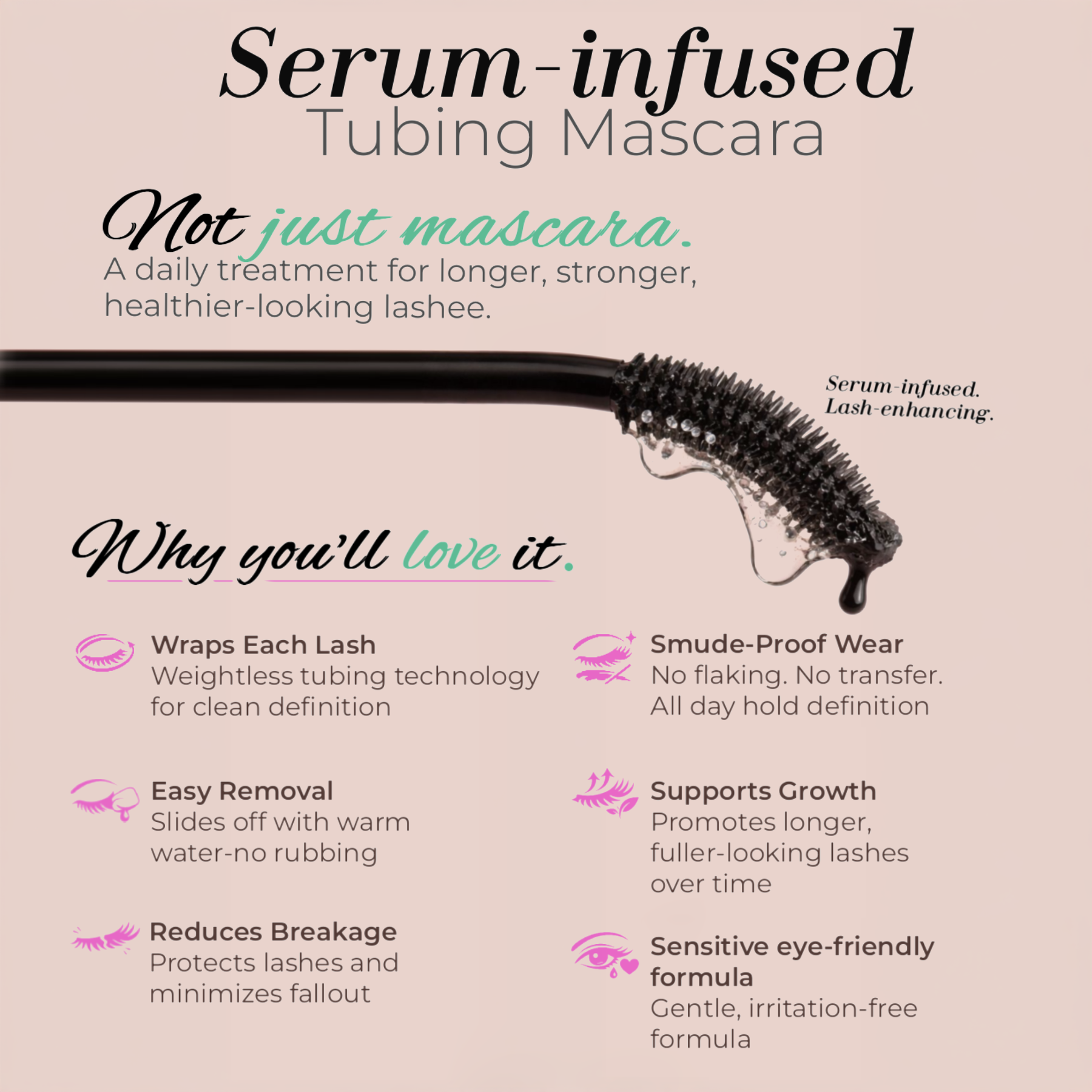 ALL-LASH Bloom Serum Infused Tubing Mascara with Lash Growth Support, Smudge-Proof Wear and Easy Removal