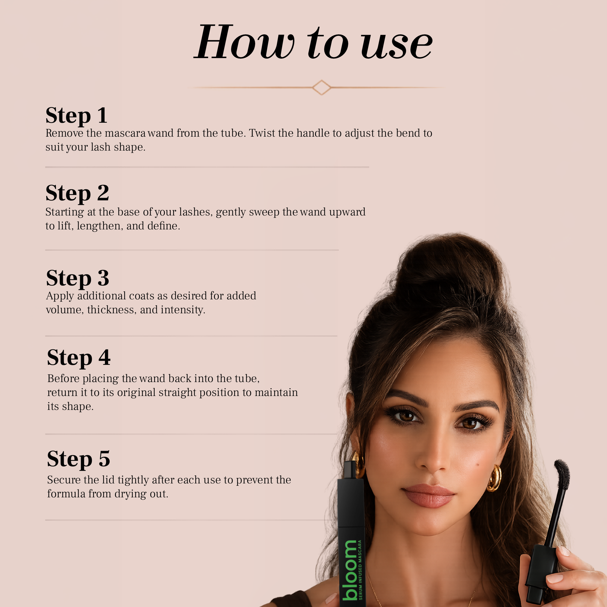 Step by Step Guide to using ALL-LASH Bloom Tubing Mascara with Adjustable Flexiwand Technology