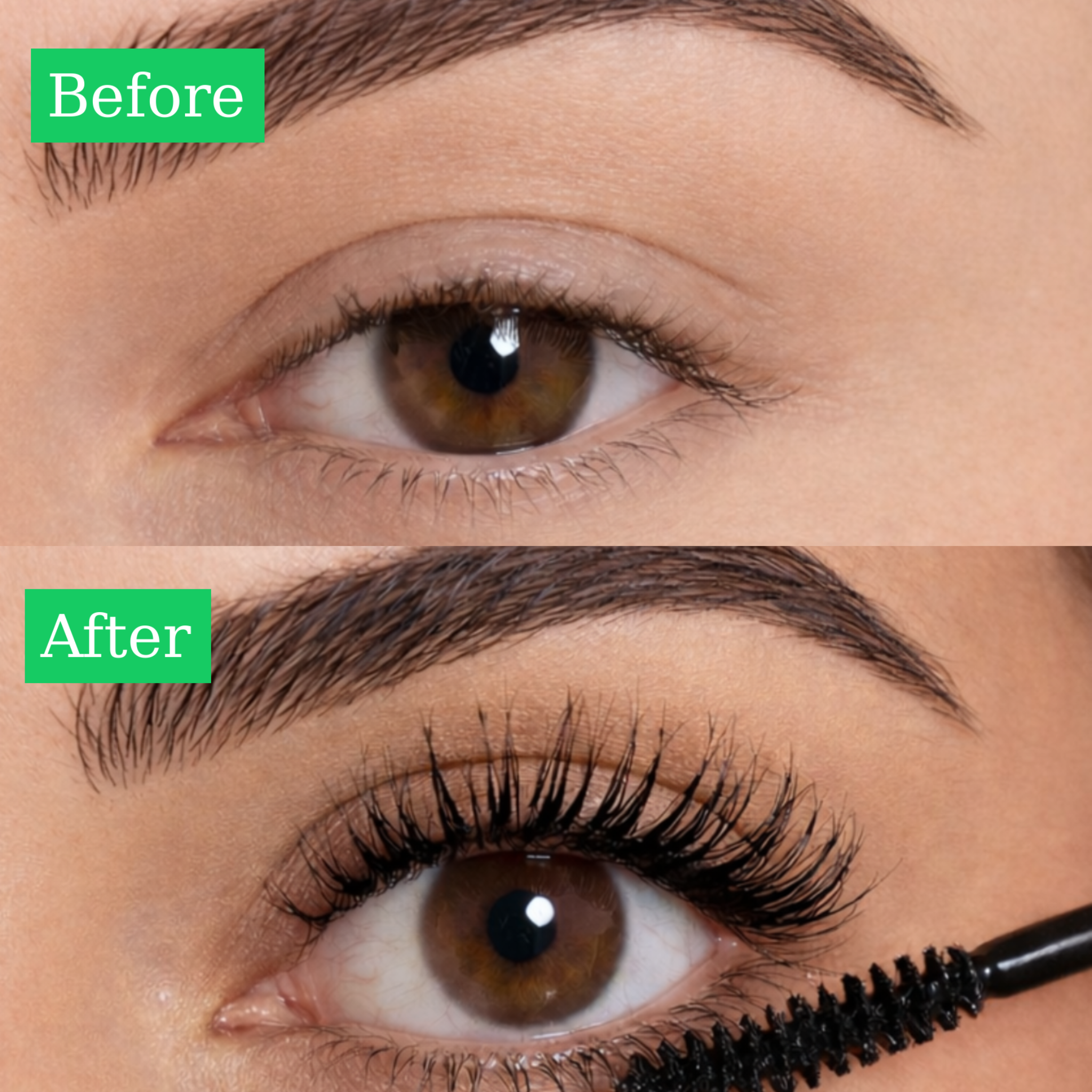 Before and After Results Using ALL-LASH Bloom Serum Infused Tubing Mascara for Longer, Fuller and More Defined Lashes