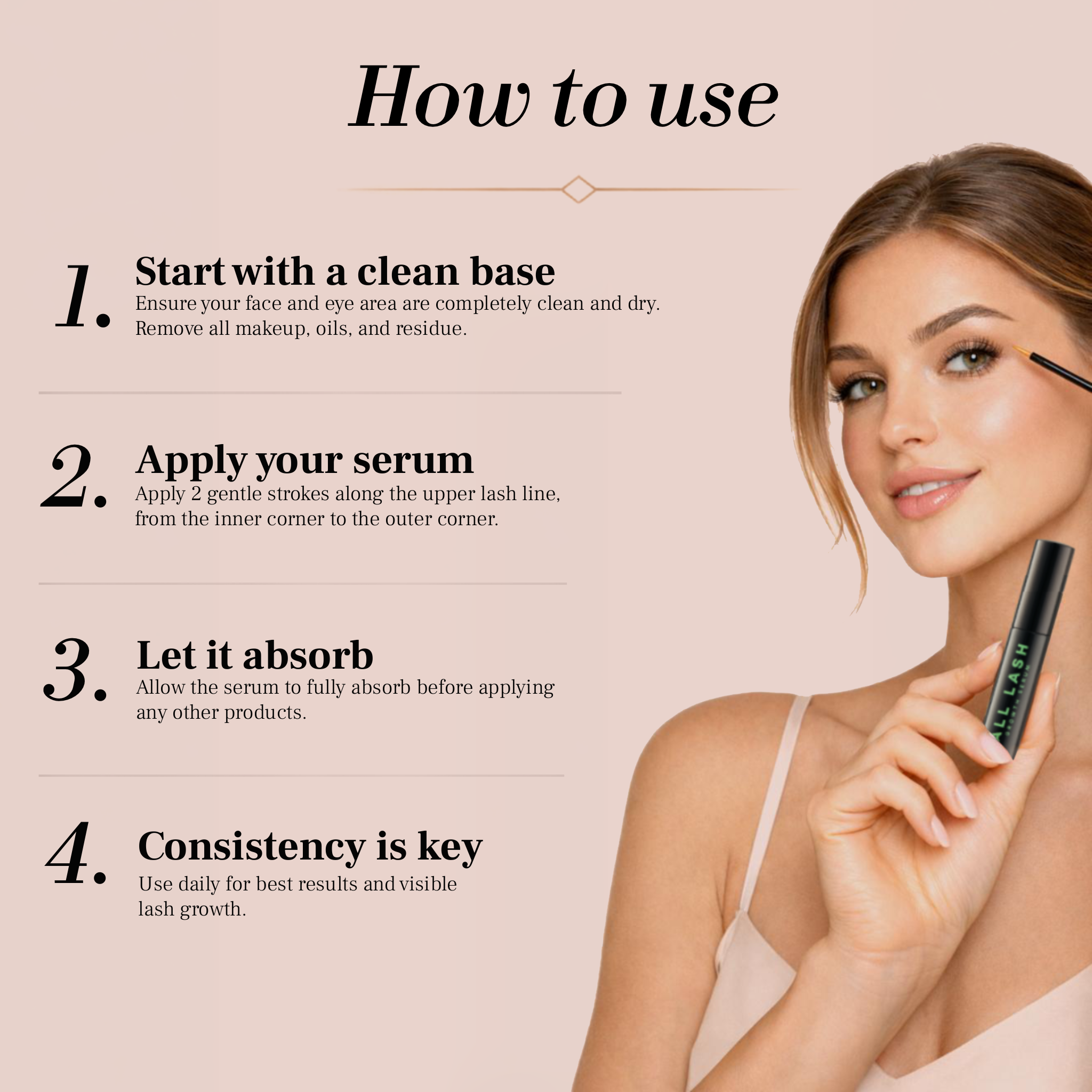 How to Use ALL-LASH Natural Hormone Free Lash Growth Serum for Longer, Fuller and Healthier Looking Lashes 