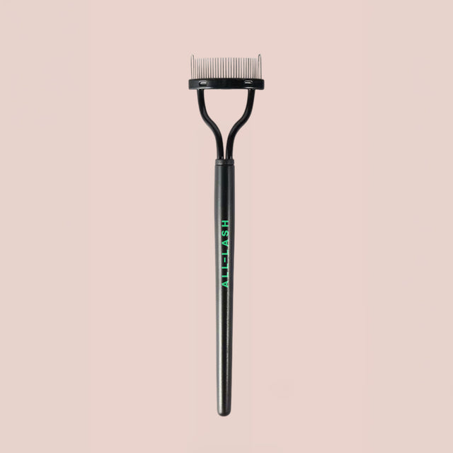 The ALL-LASH Precision Metal Lash Separator Comb features fine stainless steel teeth that gently separate lashes after mascara application. It removes clumps, defines each lash, and creates a clean, fanned-out finish without damaging natural lashes.